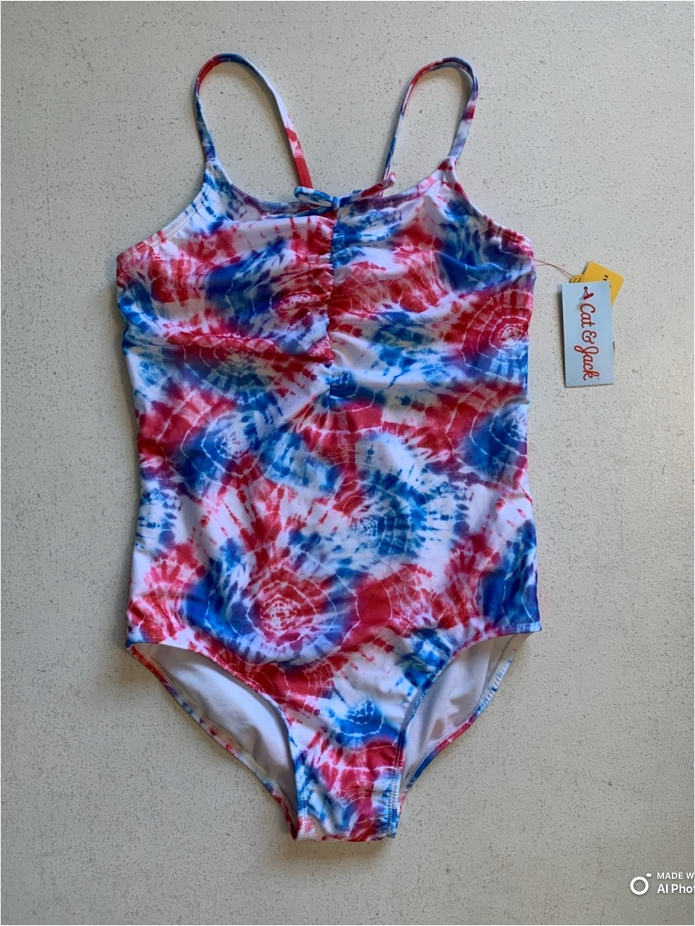 Cat & Jack Girl’s Blue & Red Tie-Dye One Piece Swimsuit Size XL NWT Summer Beach